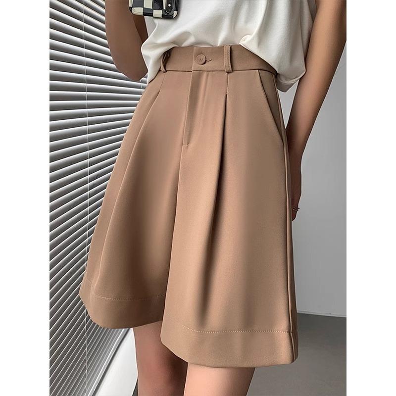 Black shorts women's summer new high-waisted straight A-word loose casual wide-leg suit five-point pants