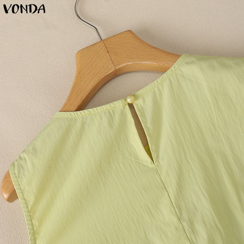 VONDA Women Summer Sleeveless Splicing Hem Ruffled Casual Tank Tops