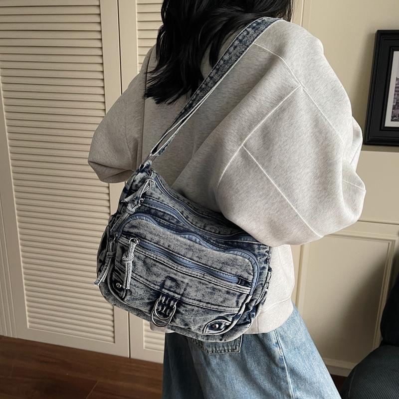 Retro Wind Wash Denim Messenger Bag New Niche Design Multi-pocket Women's Backpack Fashion Casual Shoulder Bag