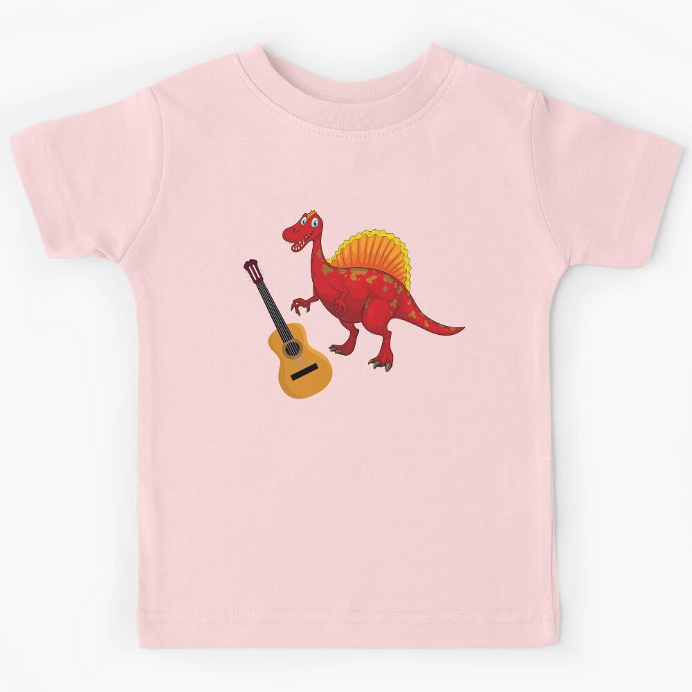 Dinosaur Playing Guitar ,Funny Good Dinosaur Guitar Lovers Red Design Kids T-Shirt 160