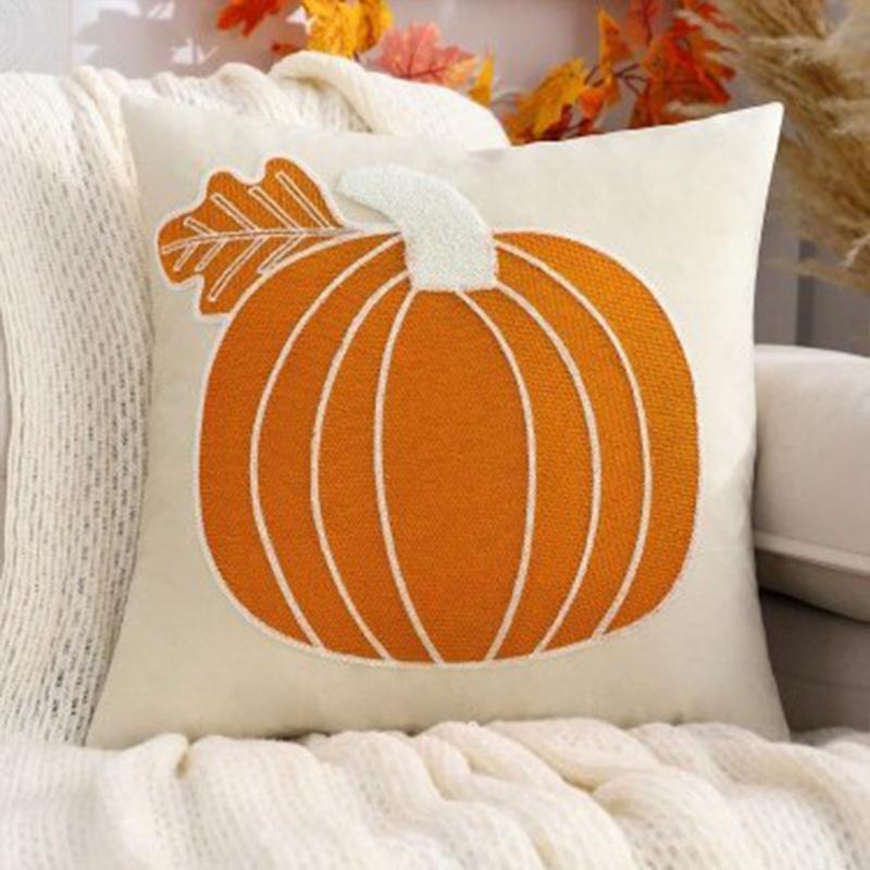 Halloween Thanksgiving Pillowcase Pumpkin Embroidered Velvet  Pillow Case Sofa Car Bedroom Decorative Cushion Cover