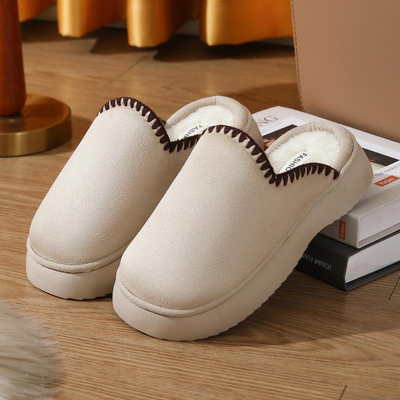 Fashion Winter Plush Platform Slippers Women Men Large Size Home Fashion Elegant Casual House Footwear