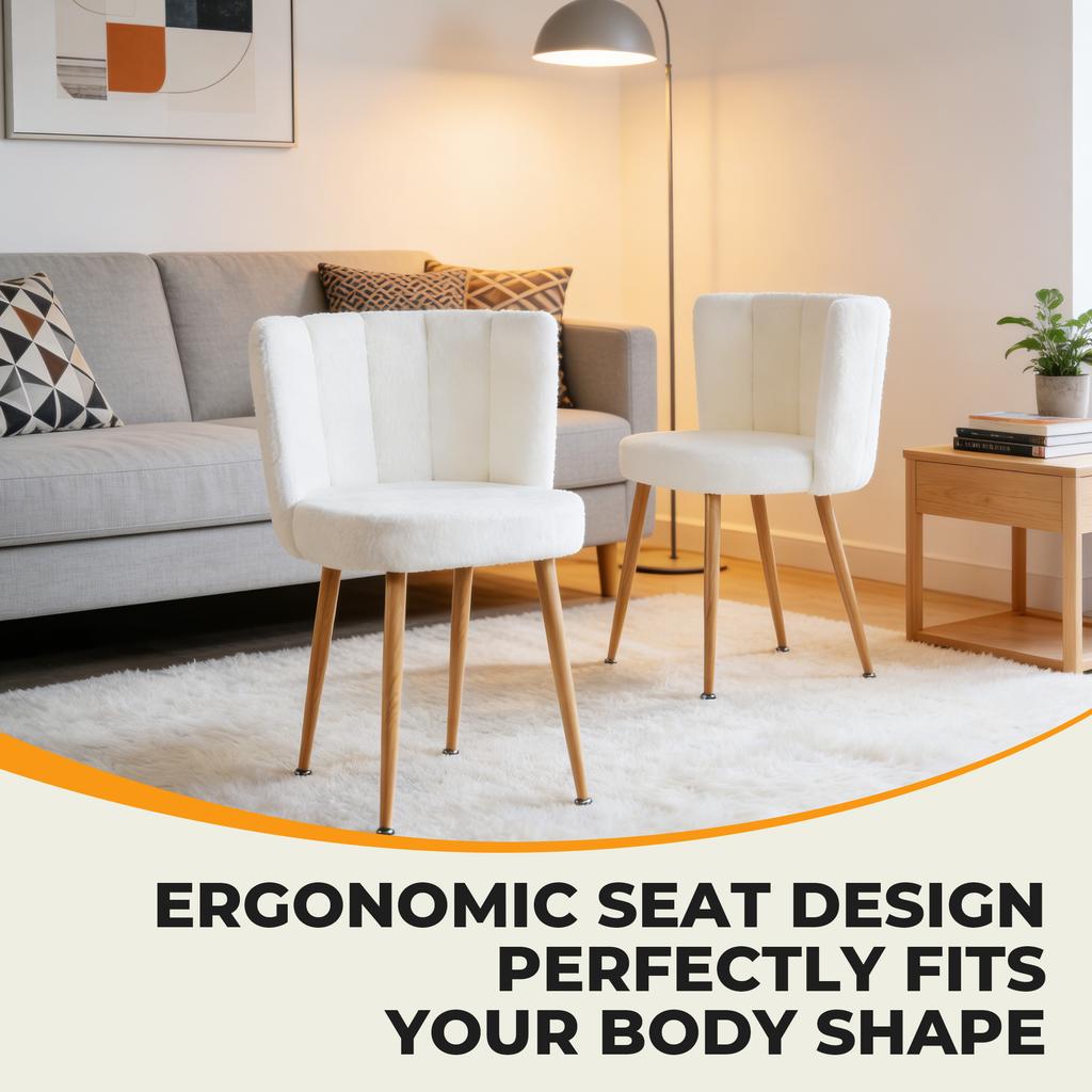 Modern WHITE dining chair(set of 2) with iron tube wood color legs, shorthair cushions and comfortable backrest, for living room, cafe