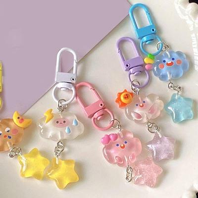 5 Stück/Set Niedlicher Cartoon Wolke Stern Schlüsselanhänger Pentagramm Schlüsselanhänger Für Mädchen Kinder Dekoration Schlüsselring Schmuck