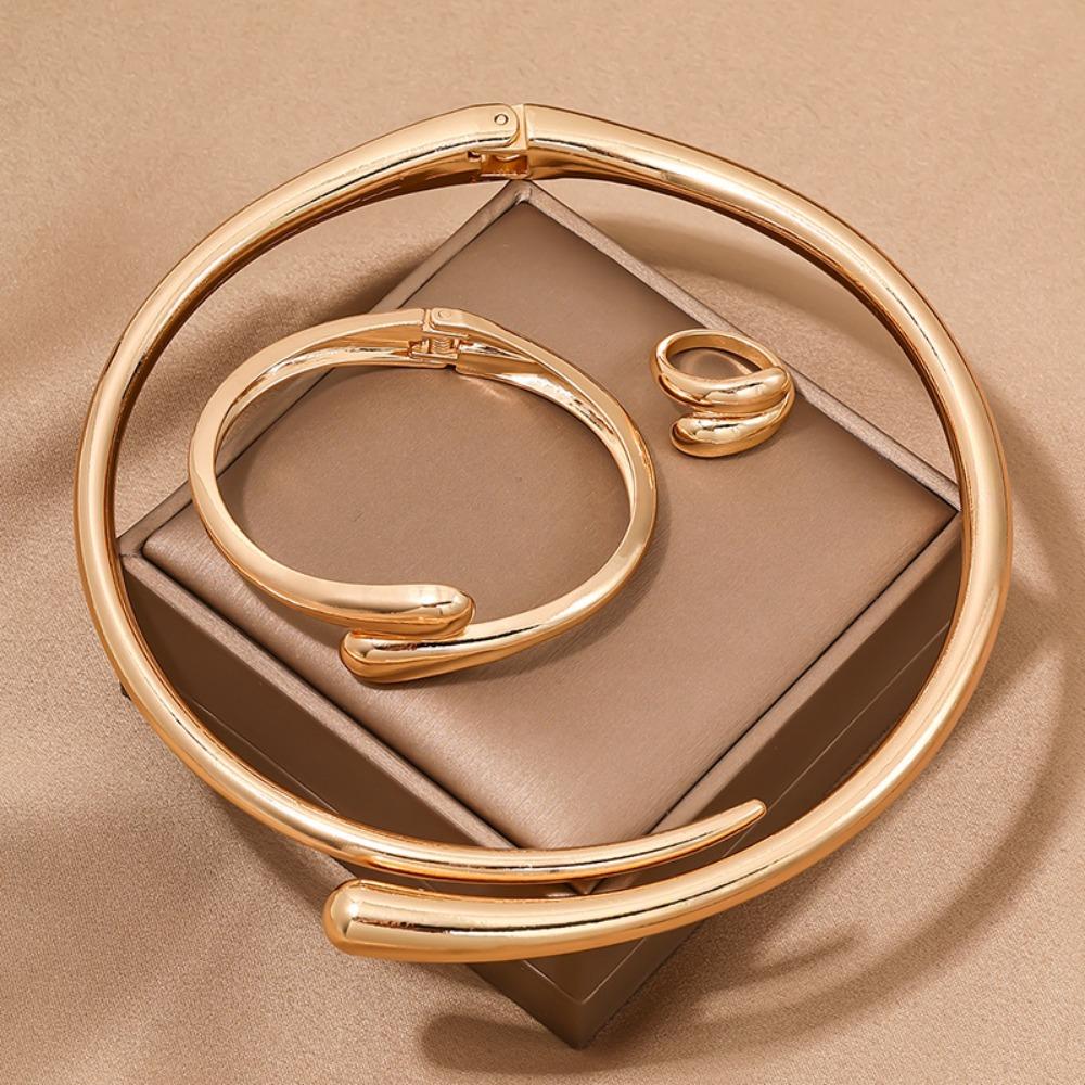 Heavy Metal Jewelry Set Temperament Geometric Ring Glossy Collar Exaggerated Irregular Bracelet Ring