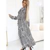 Fashion Style Autumn New Arrival Fashion Commuter Ol Lapel Single Breasted Zebra Pattern Split Long Sleeve Dress Long Dress for Women