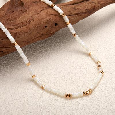 S925 Sterling Silver Natural White Shell Colored Treasure Necklace Women'S French Simple Fashion Trend Exquisite Handmade Beads