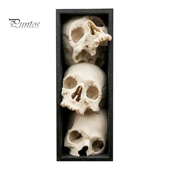 Dark Fantasy Wohnaccessoires 3 Stück Halloween 3-stufige Totenkopf-Buchstützen, Gotische Harz-Regaldekoration für Büro, Einzigartige Buchstopper Spukiges Skelett
