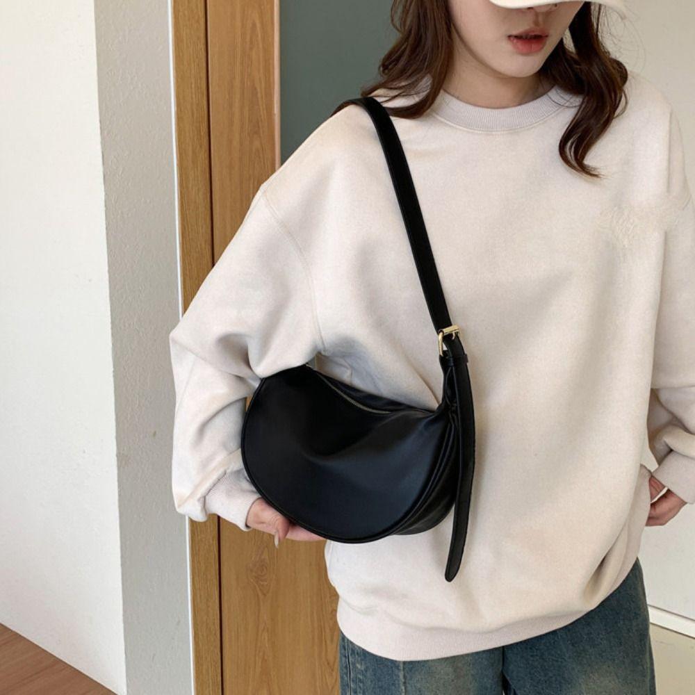 Adjustable Strap PU Leather Shoulder Bag Zipper Underarm Dumpling Bag Vintage Crossbody Bags Party