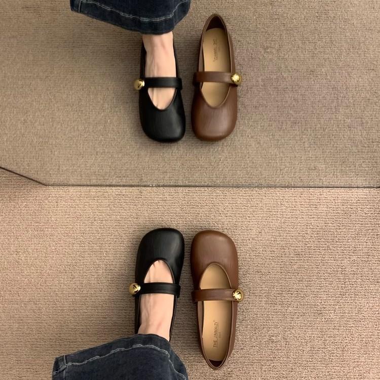 Retro Square Head Mary Jane with Flat-soled Single Shoes Women's Shoes 2025 Spring and Summer New Soft-soled Doudou Small Leather Shoes