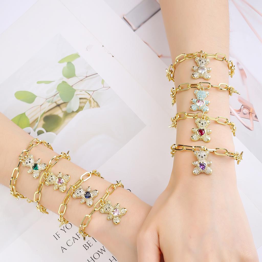 Hot Sale 2PCS Animal Bear Zirconia Bracelet Jewelry Necklace Set for Women Female Daily Party Crystal Jewelry Girl Gift