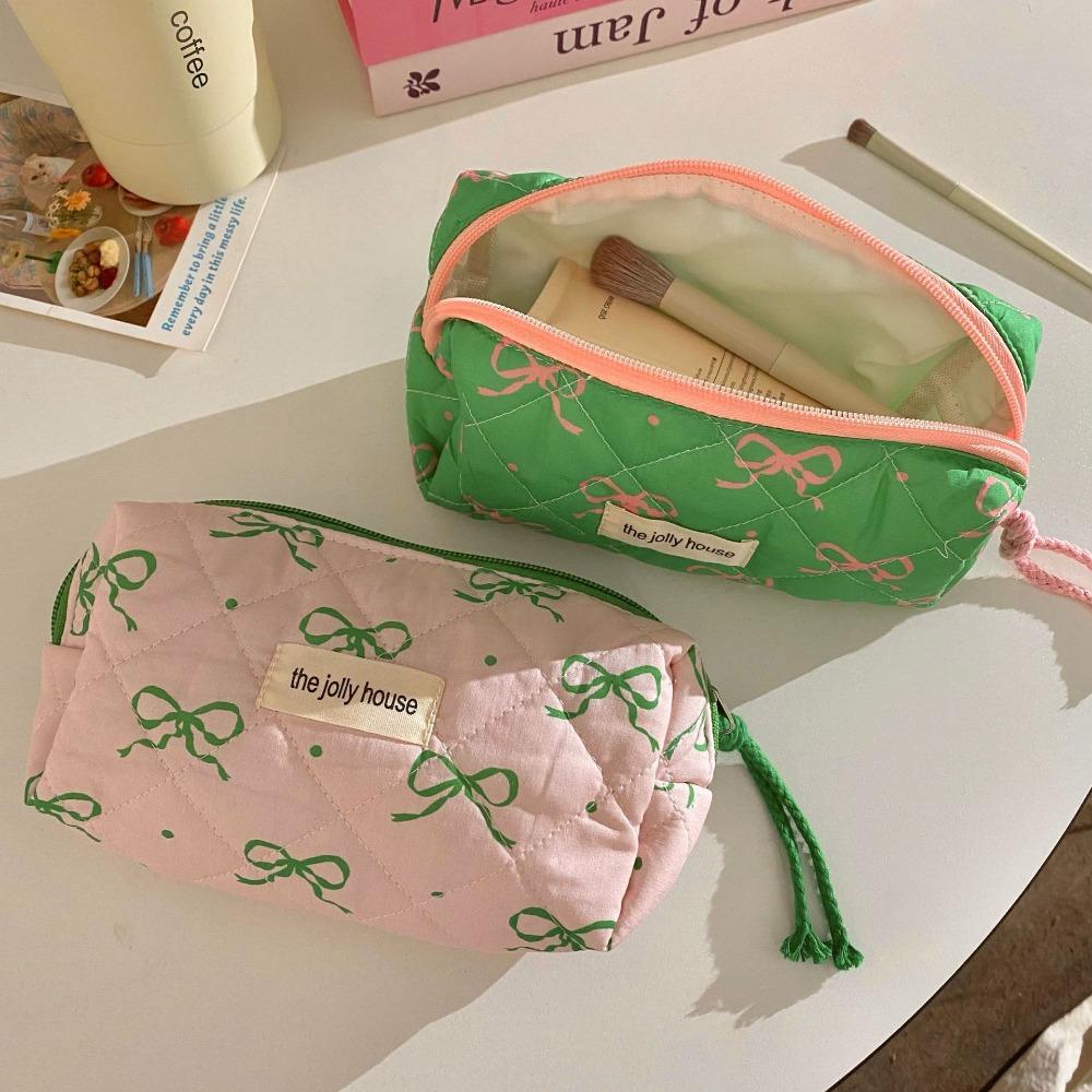 Bowknot Quilted Makeup Bag Multi-function Stationery Storage Bag Makeup Accessory