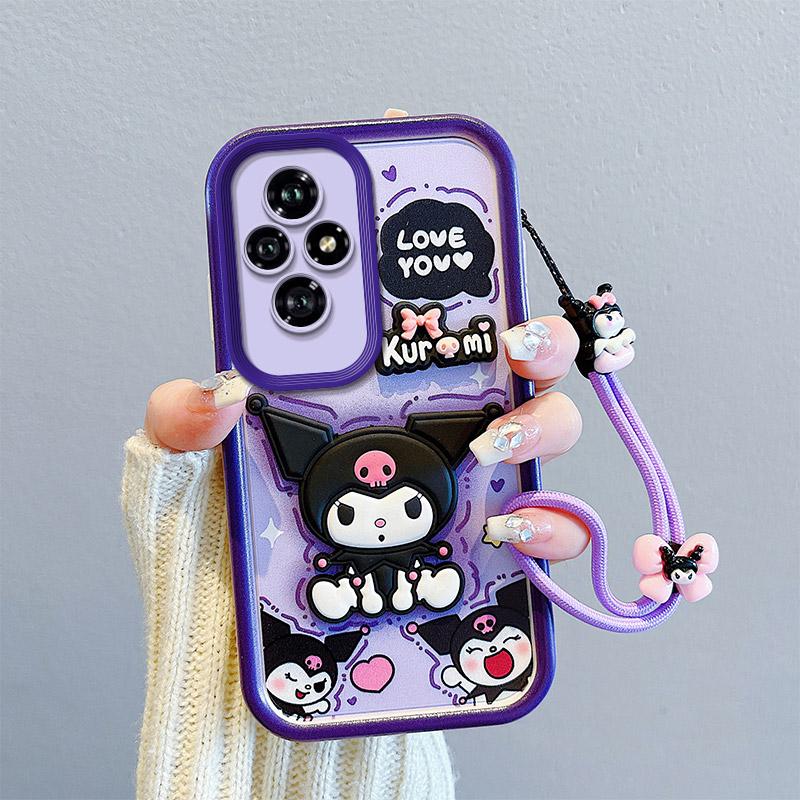 KEYSION Wstrząsoodporne etui na HONOR 200 Pro 5G ze smyczą Miękki silikonowy, uroczy, kreskówkowy 3D pokrowiec na tył telefonu dla Huawei Honor 200 5G