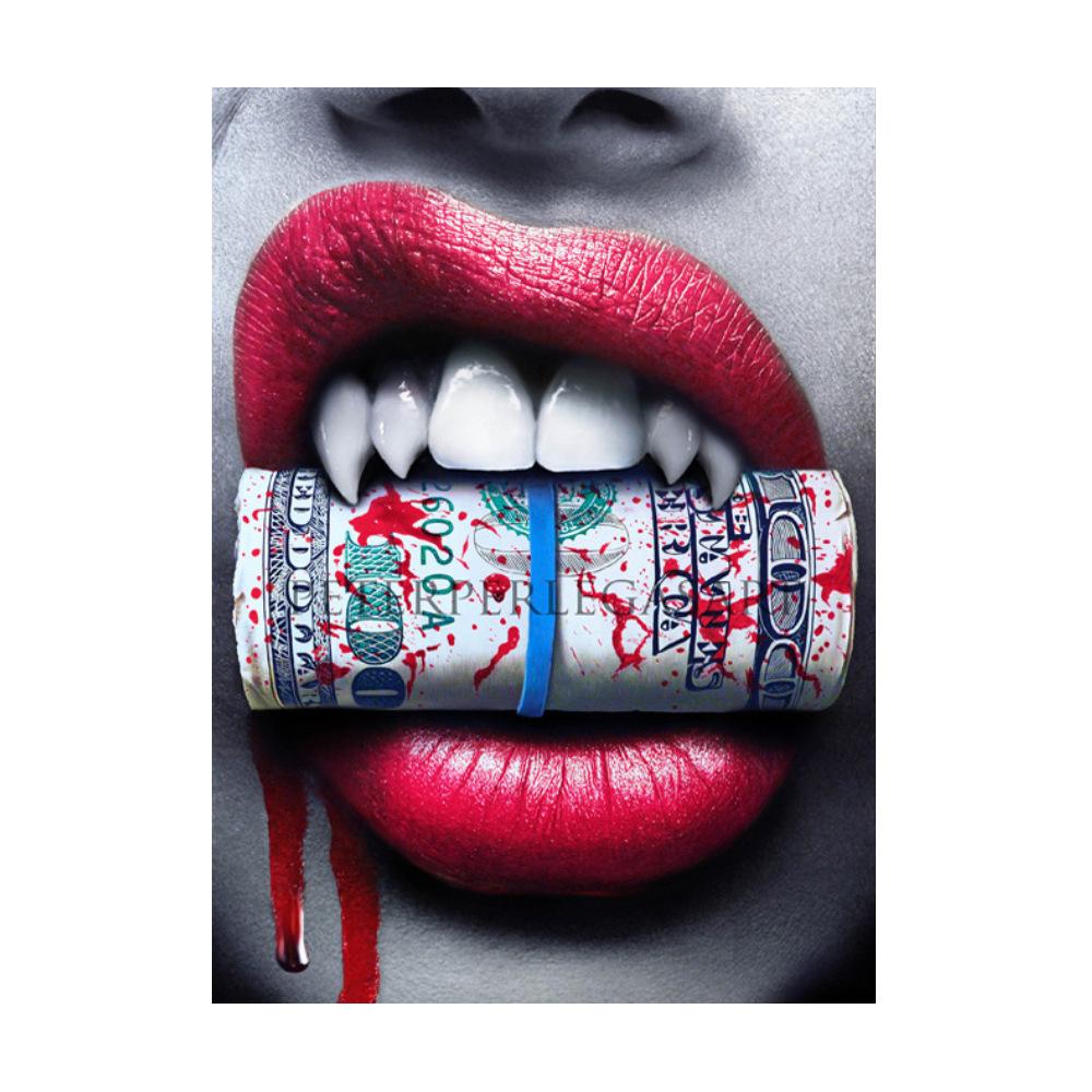 Dinheiro e bala no lábio vermelho beleza americana pintura a óleo bar restaurante fundo decoração da parede pintura em tela arte