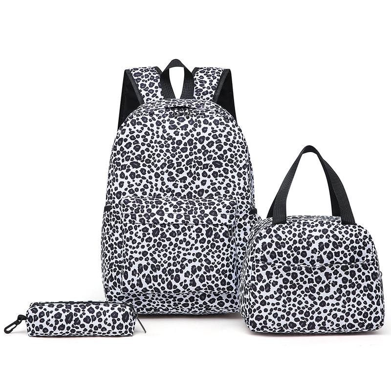 Tredelt ryggsekksett Stor kapasitet Dame Leopardmønstret ryggsekk Student Skolesekk