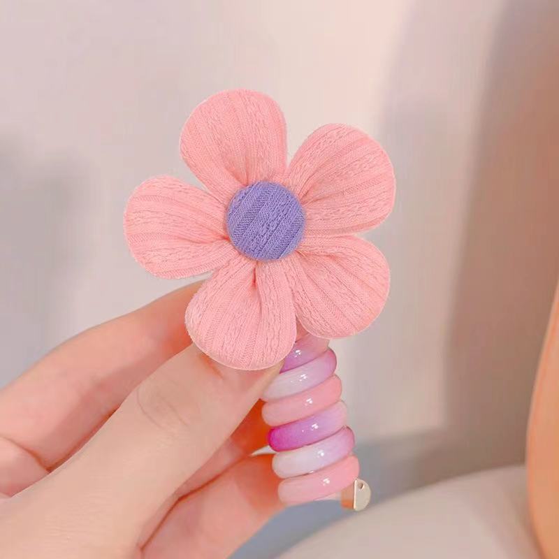 1PC New Lovely Beaded Big Flowers Elastic Spiral Hair Rope Head Rope Ponytail Hair Ring Rubber Band Headdress For Kids