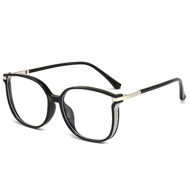 1-Pair Women's Shiny Retro Cat-Eye Glasses with Blue Light Blocking Transparent Lens Full Frame Cat Glasses