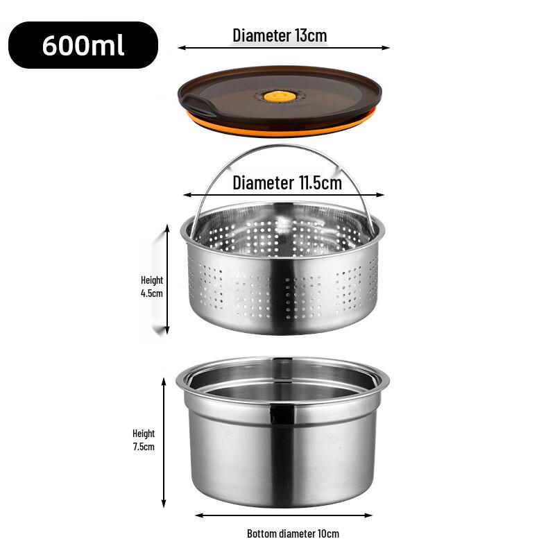 UOSU 304 Stainless Steel Food Storage Container with Lid and Drain Basket