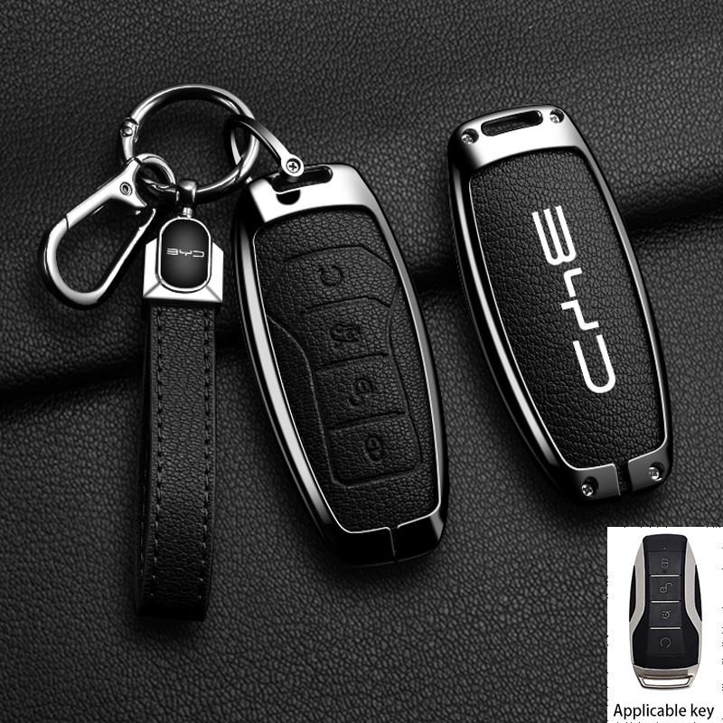 Zinc Alloy New Leather Car Key Case Cover Shell Fob For BYD Song Plus Atto 3 Han EV DM Qin Seal Dolphin Protective Auto Keychain