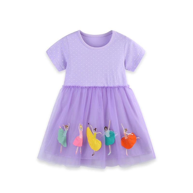 European Style Embroidered Princess Dresses for Girls - Knitted Cotton with Mesh Skirts for Small and Medium Children.