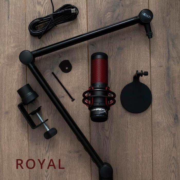 Bras de microphone - ixtech - acier inoxydable - articulé - compatible 5/8, 1/4, 3/8 - 360° pivotant