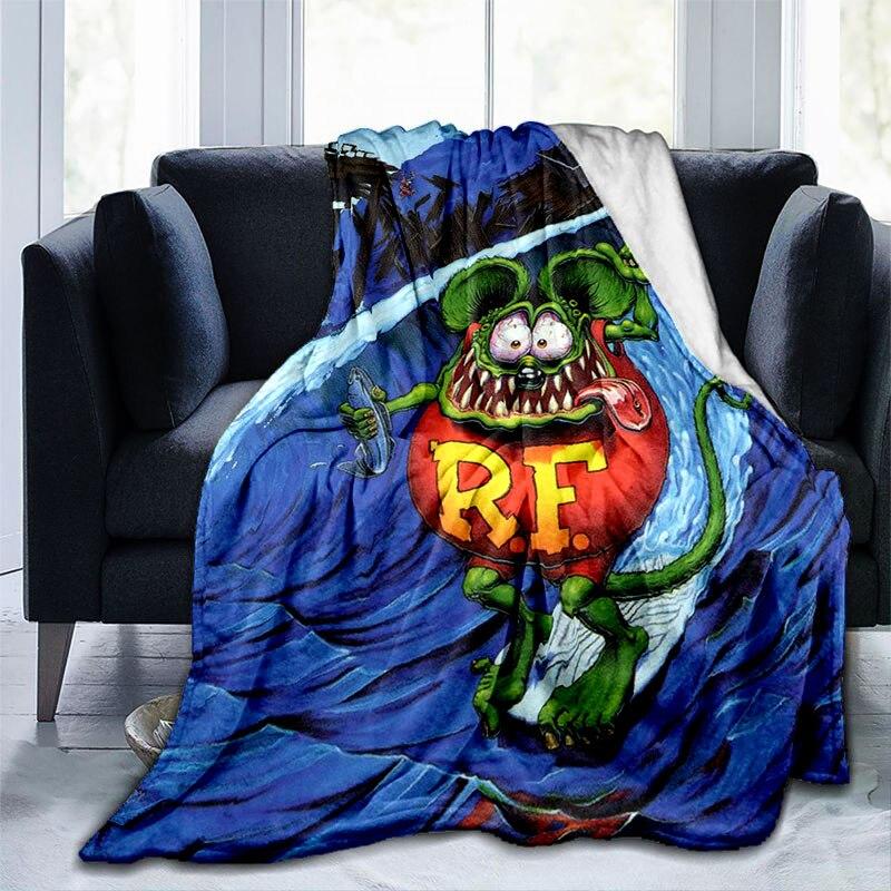 Rat Fink Fashion Throw Blanket Modified Car Culture Funny Accessories for Motorcycle Club Garage Man Cave Home Living Room Decor
