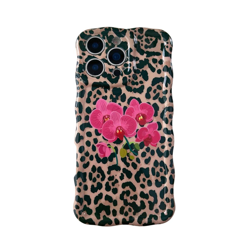 European and American personalized leopard print flowers are suitable for iPhone16promax Apple 15 mobile phone case 14/13 wave case IMD