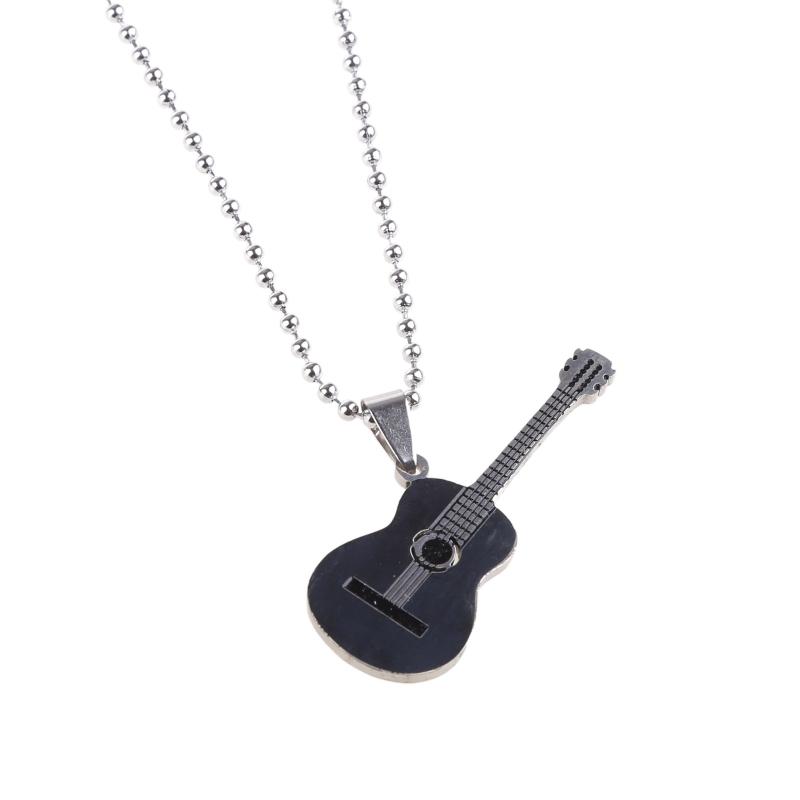Musical Guitar Pendant with 60cm/24in Chain Hip Hop Music Style Stainless Steel Guitar Pendant Jewelry Personalized Gift