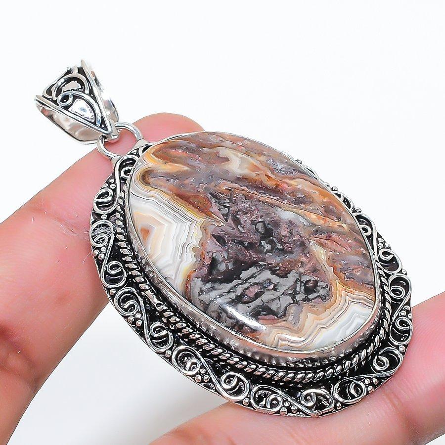 Natural Laguna Lace Agate 925 Sterling Silver Jewelry Pendant 2.44 AP-14429