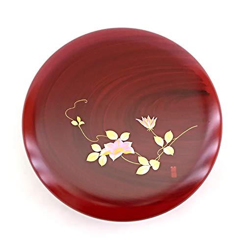 Nakanishi Kougei New Sweets Dish, Wood Grain, Kinosato, 18cm, Made in Japan, 0011028, Red, Diameter 18cm x Height 6.8cm