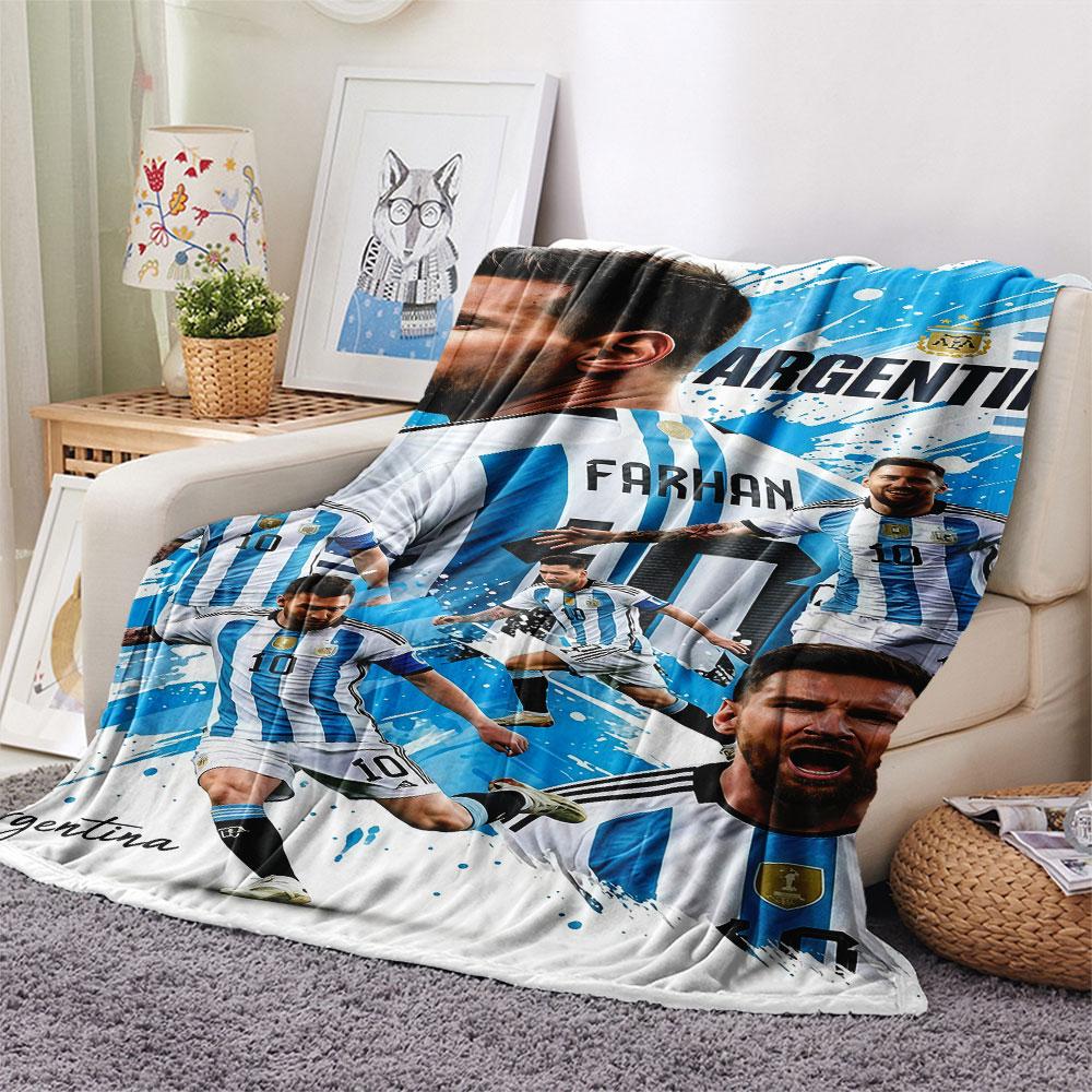 1PC Leo Messi Patterned Flannel Blanket Suitable For All Seasons for Home Decor Warmth and Comfort Gifts Holiday Present