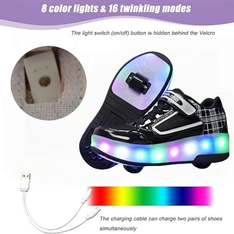 Kids Glitter Roller Skates Two Roller Skating Sneakers Breathable Sports Shoes Good Gifts for Boys and Girls.