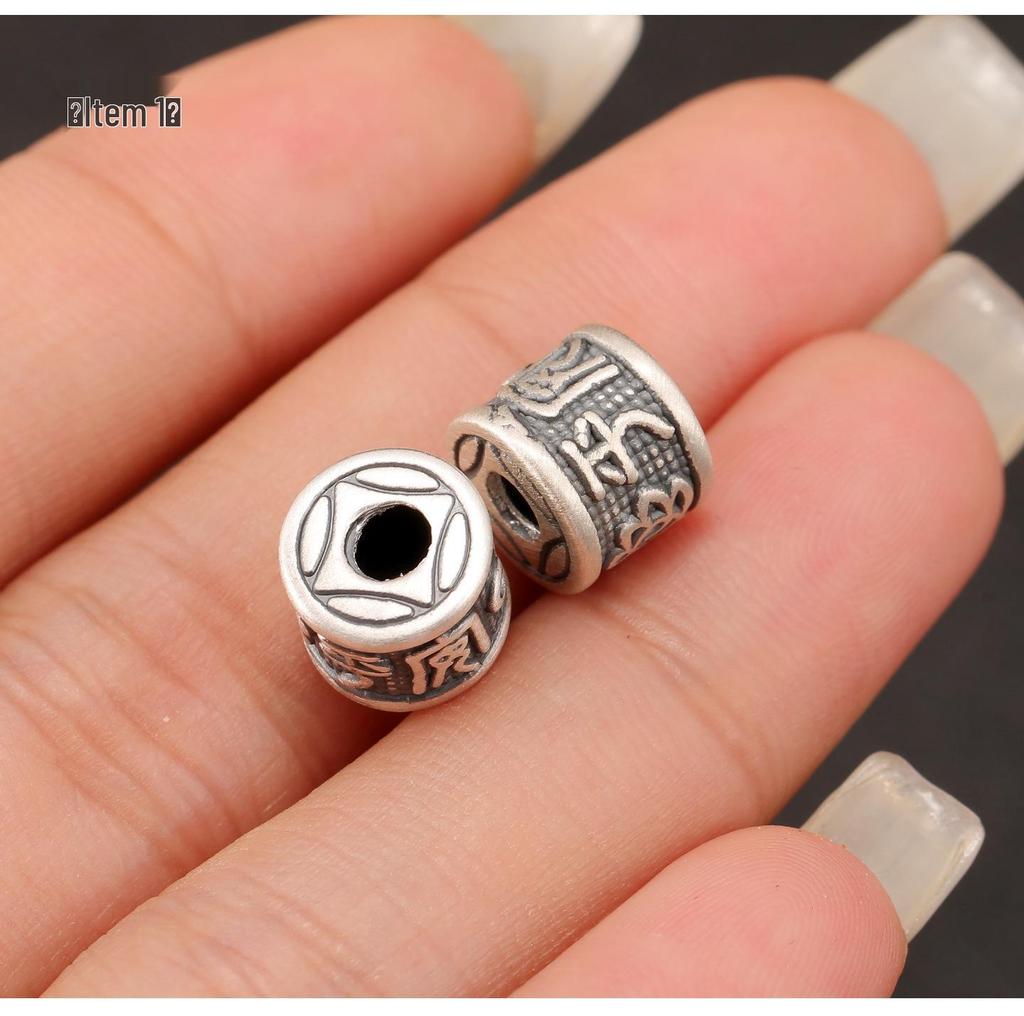 S999 Sterling Silver Wealth & Peace Barrel Spacer Beads for DIY Braiding Rope Silver Accessories