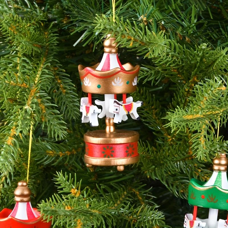 6pcs Festive Christmas Wooden Rotating Carousel Ornaments  Classic Fairy Tale Style, Perfect for Christmas Tree Decoration, Christmas Decorations