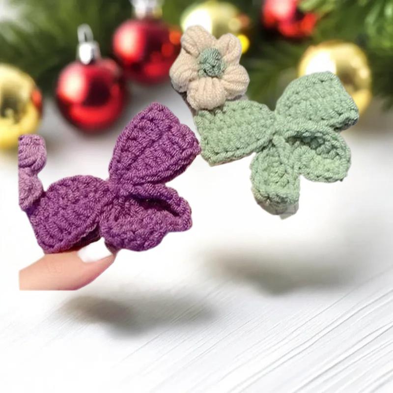 4Pcs Cute Knit BB Hair Clips Handmade Flower Bow Bang Clips for Kids Perfect for Christmas Festival Celebration