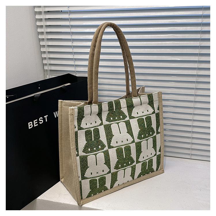 2025 New Large-capacity Bag Women's Fashion Cute Rabbit Cotton and Linen Handheld Shoulder Bag To Work Commuter Tote Bag