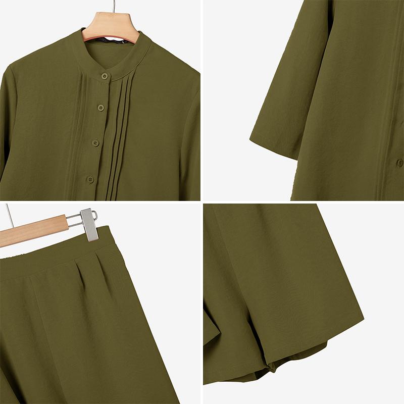 ZANZEA Women 3/4 Sleeve Blouse and Shorts Summer Two Piece Suit Sets