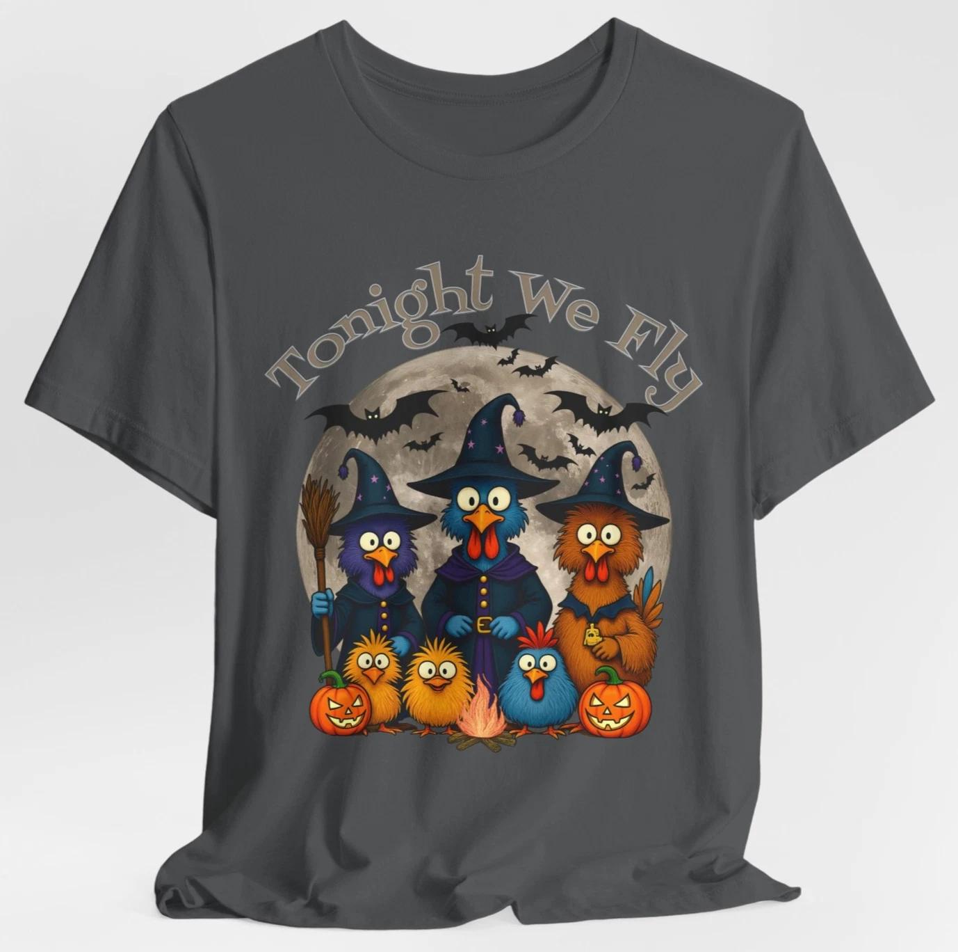 Funny Halloween T Shirt – Tonight We Fly Crazy Chicken Witches Graphic 3XL
