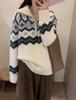 Women's Retro Fair Isle Wool Pullover - High Neck, Half Zip, Red, Thick for Autumn/Winter