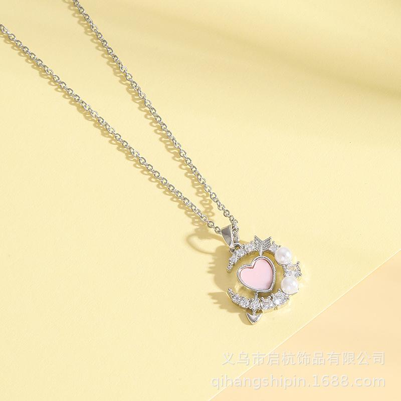 One Arrow Through The Heart Love Necklace Women'S Simple And Versatile Micro-Inlaid Zircon Pearl Pendant Neck Chain Jewelry