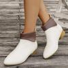 French Style Short Boots Autumn Winter New Soft Bottom Smooth Surface Bootie Slim Fit Chunky Heel Back Zipper PU Leather Boots