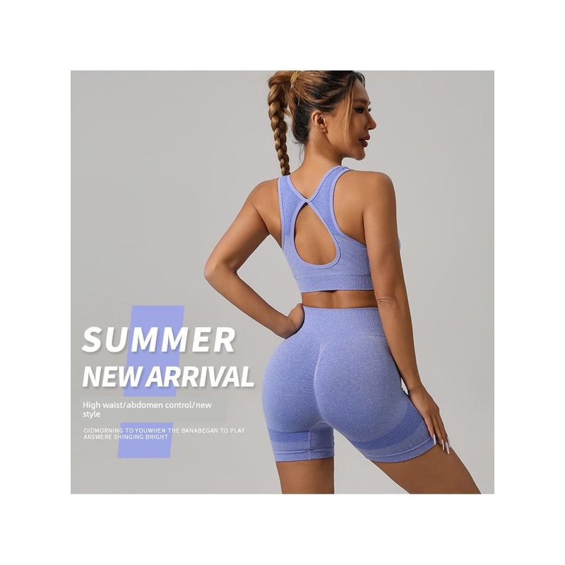 European and American Style Knitted Yoga Outfit Set, Sports Tank Top, High-Waisted Leggings, Peach Butt Fitness Yoga Shorts