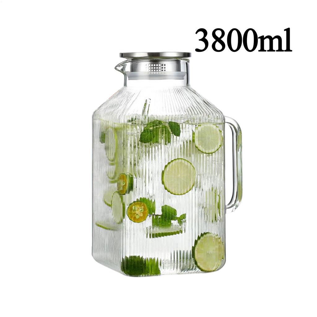 Glass Pitchers With Handle And Lid 3.8L Large Capacity Heat-Resistant Glass Drink Pitcher Tea Jugs For Juice Iced Tea Homemade