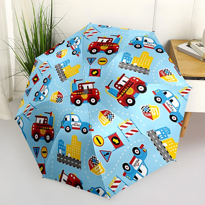 1pc Firetrucks PoliceAutomatic Open/close Umbrella, 8-Rib Sturdy Structure, Portable Travel Umbrella, Parties, Everyday Usec109