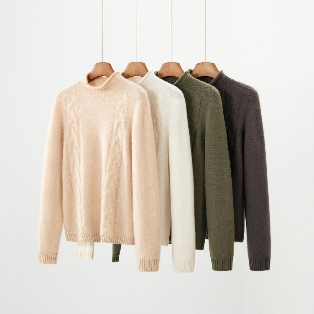 Five-Needle Three-Strand Cashmere Sweater: Autumn/Winter 2026 Thickened Turtleneck Women's Versatile Cable Knit Base Layer Sweater.