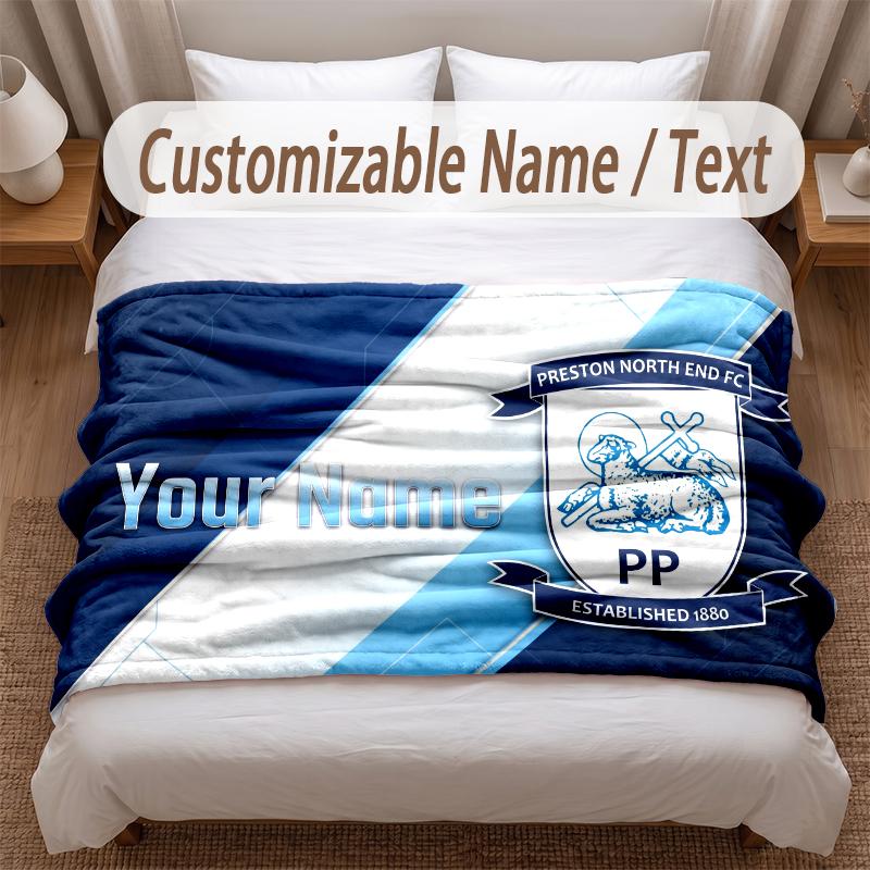 Preston North End Printed Flannel Blanket Custom Name Text Soft Warm Throw For Bedroom Holiday Gift