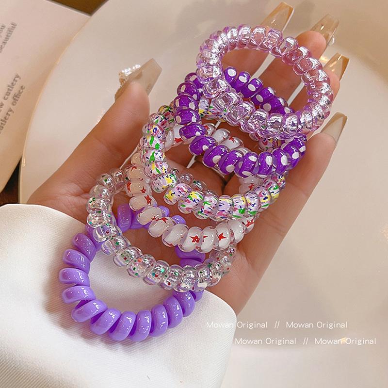6Pcs Candy Color Hair Rope Girl Summer Telephone Wire Elastic Hair Band Frosted Spiral Cord Rubber Hair Tie Stretch Headband