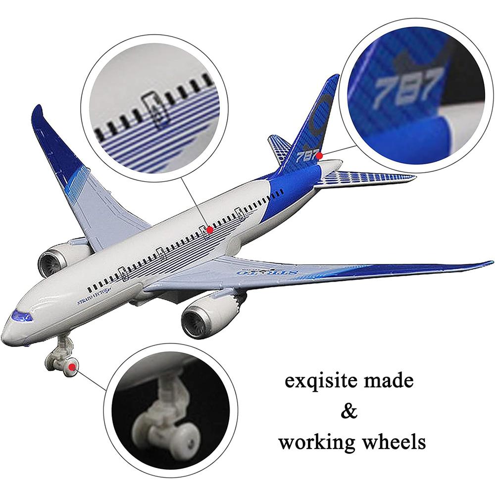 Boeing 787 Airplane Toys Bump and Go Airlines Die Cast Metal Model Plane Toy with Lights and Sounds for Kids