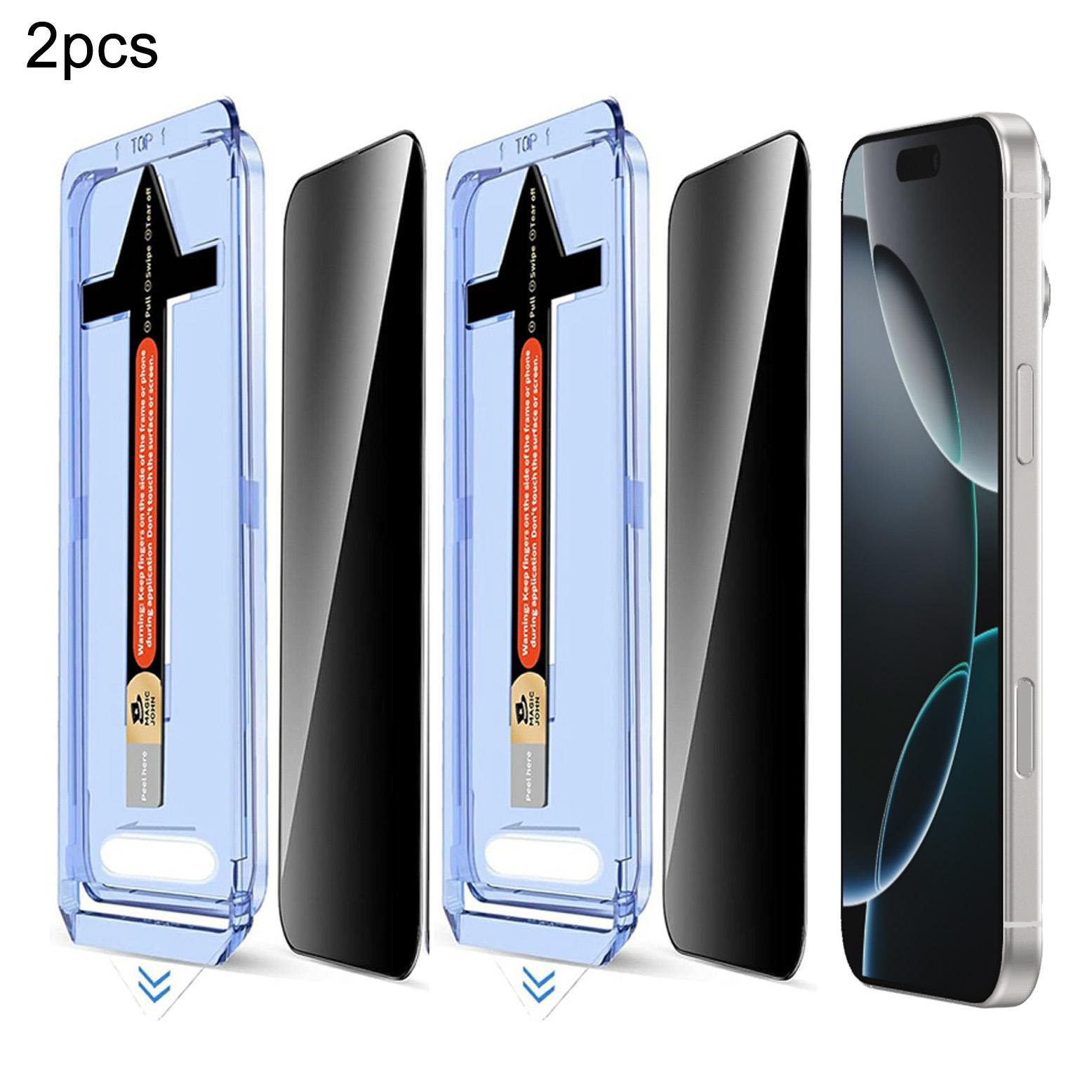 

2 Sets For iPhone 16 Pro Anti Spy Tempered Glass Screen Protector with Automatic Dust Removal Tool Type A