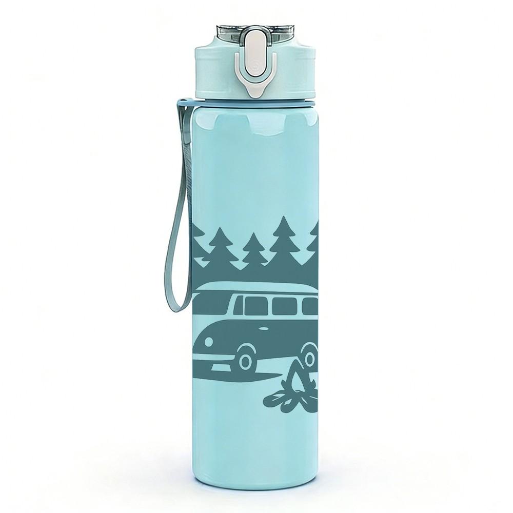 1PC Camper Van Pine Forest Scene Print 750ml Color Plastic Sports Water Bottle Leakproof Flip Straw Lid Suitable for Sports Office Home Use